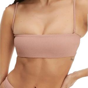 Good American ribbed bandeau bikini top sz 3 Desert Rose